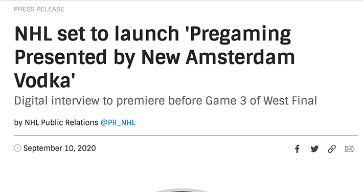 NHL set to launch ‘Pregaming Presented by New Amsterdam Vodka’
